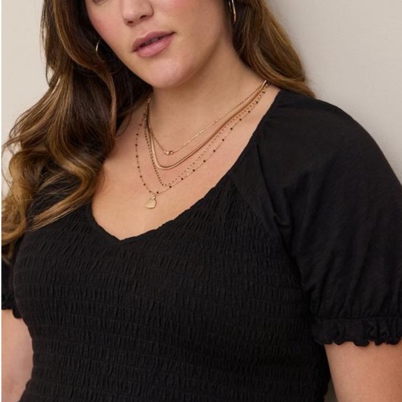 Cotton Modal Slub Smocked Short Sleeve Babydoll - Picture 3 of 5